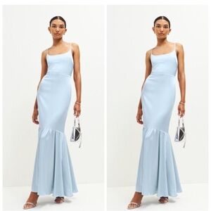 Reformation Nasha Mineral Blue Satin Maxi Dress Peplum Size 6 - with tags